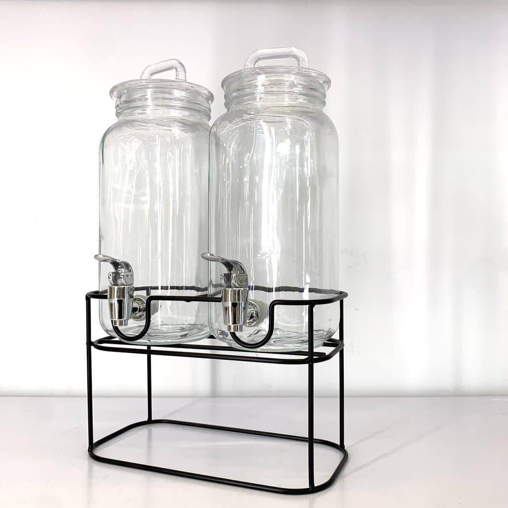 2-Piece Glass Beverage Dispenser Set with Metal Stand 2