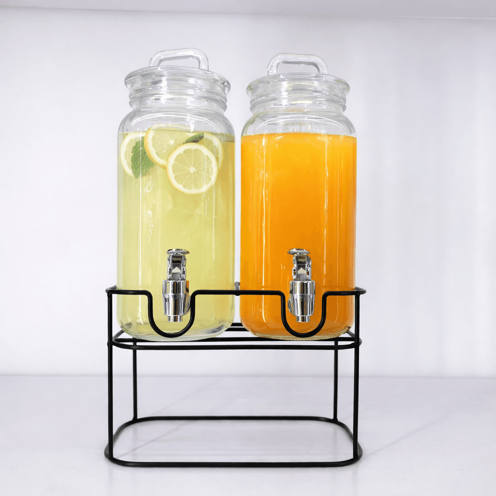 2-Piece Glass Beverage Dispenser Set with Metal Stand 3