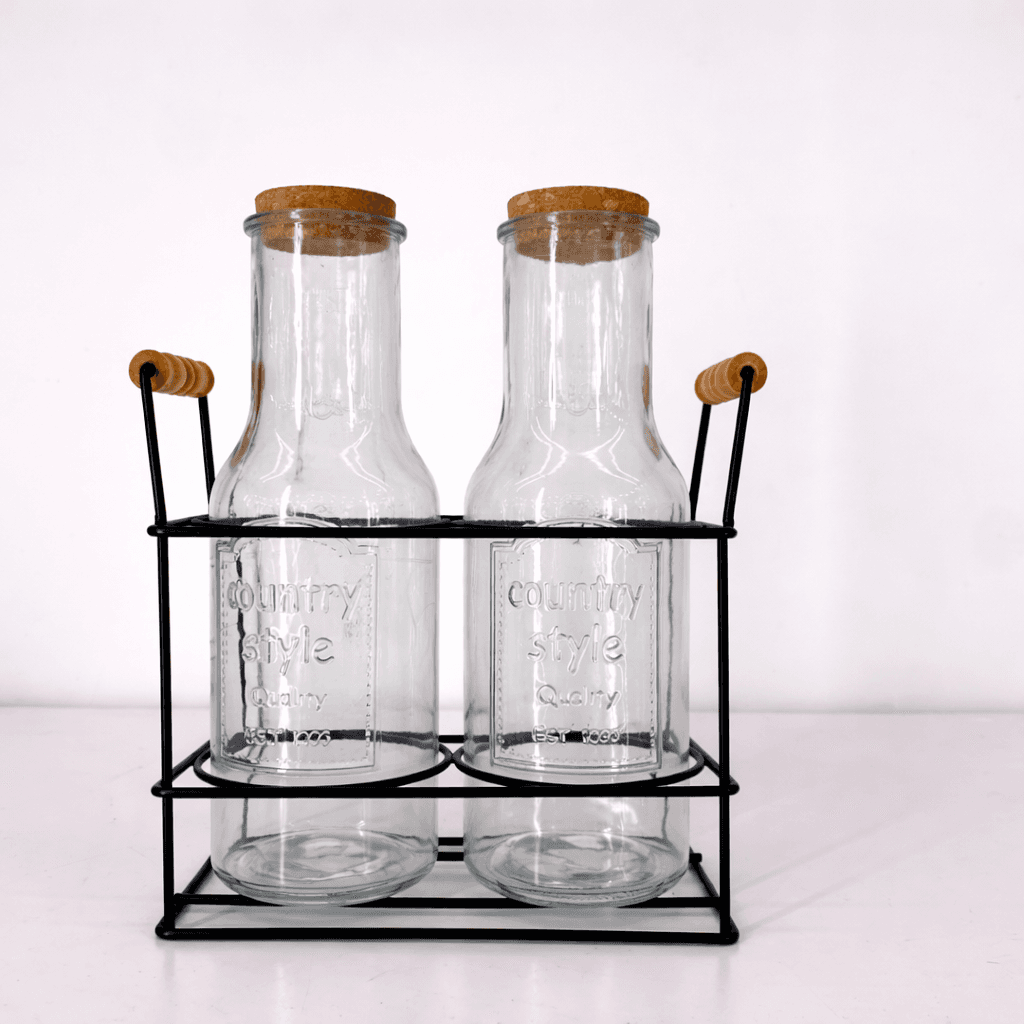 2-Piece Glass Oil Dispenser Set with Metal Caddy 2