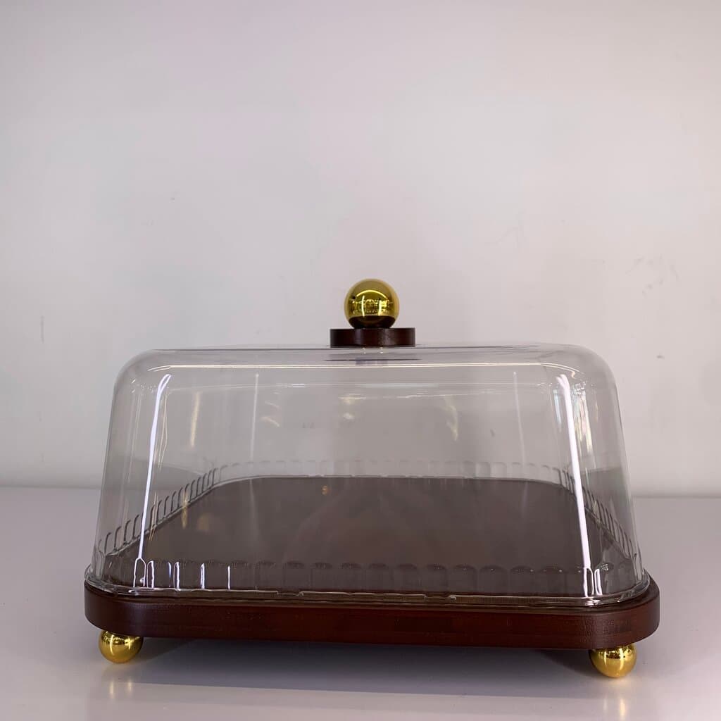 Wooden Cake Stand with Protective Clear Cover (M)