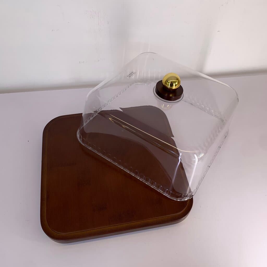 Wooden Cake Stand with Protective Clear Cover (M) 4