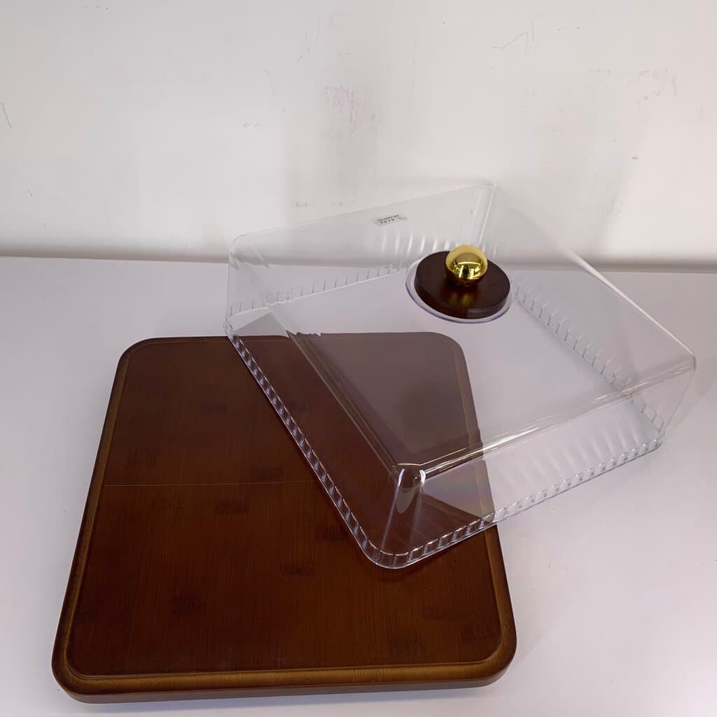 Wooden Cake Stand with Protective Clear Cover (L) 4
