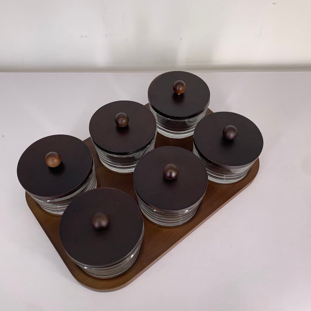 Glass Condiment Jar Set with Wooden Stand - 6 Piece 2