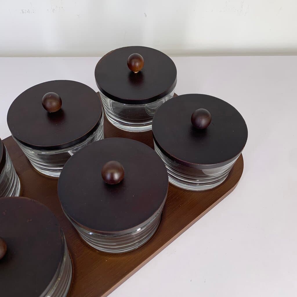 Glass Condiment Jar Set with Wooden Stand - 6 Piece 3