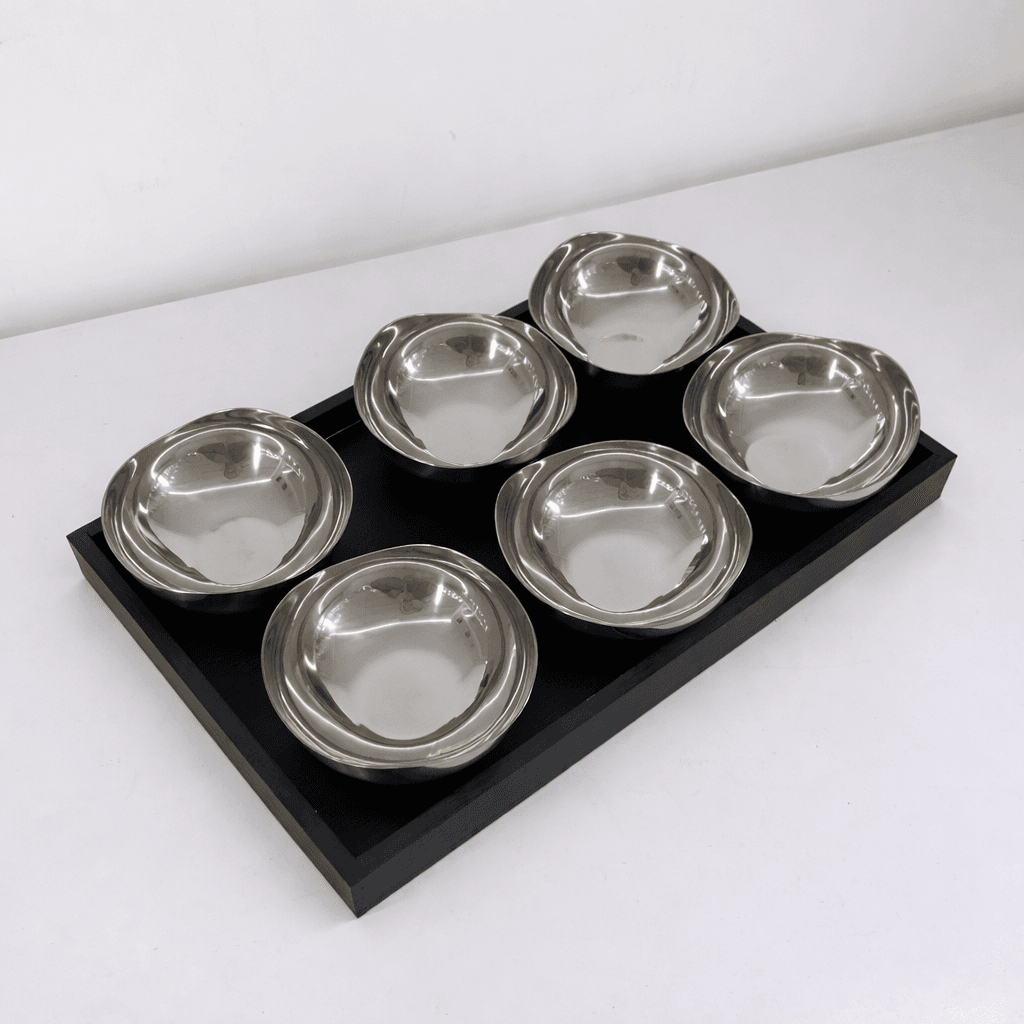 6-Piece Metal Snack Bowls Set with Tray - Silver 2