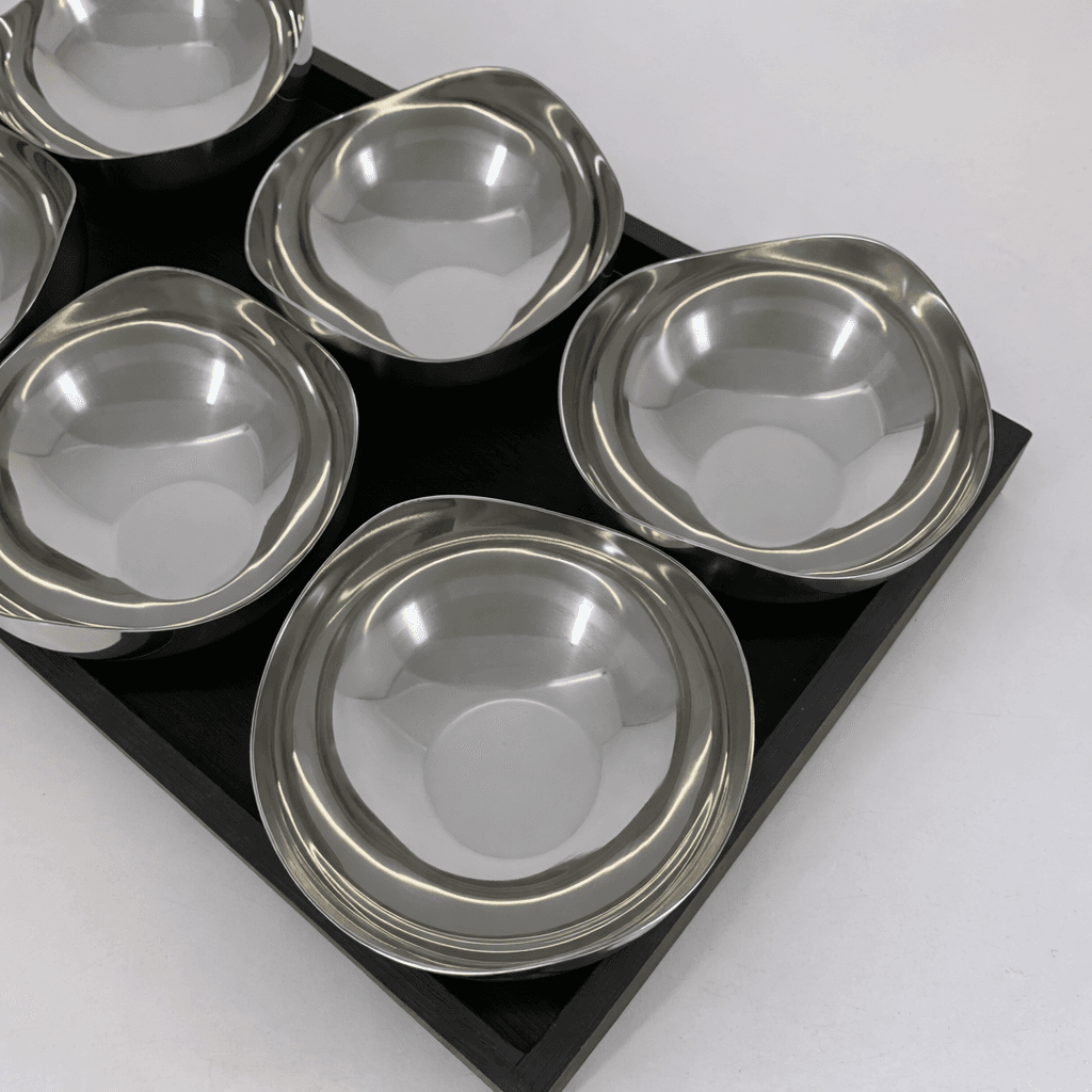 6-Piece Metal Snack Bowls Set with Tray - Silver 3