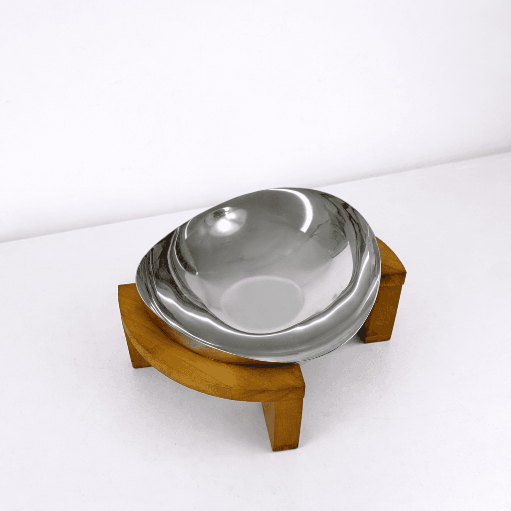 Metal Bowl with Wooden Stand - Silver 4
