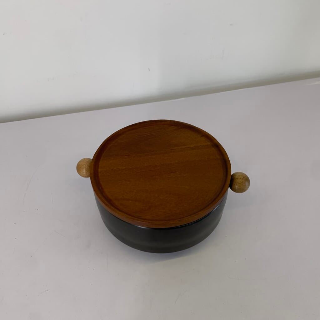 Serving Bowl with Wooden Lid - Black (S) 3