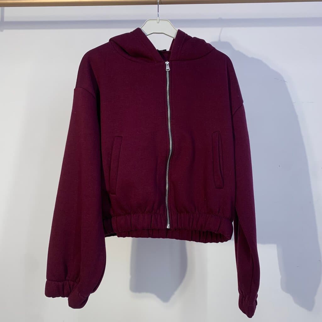 Cazibe Women's Cropped Cotton Jacket - Dark Red (S)