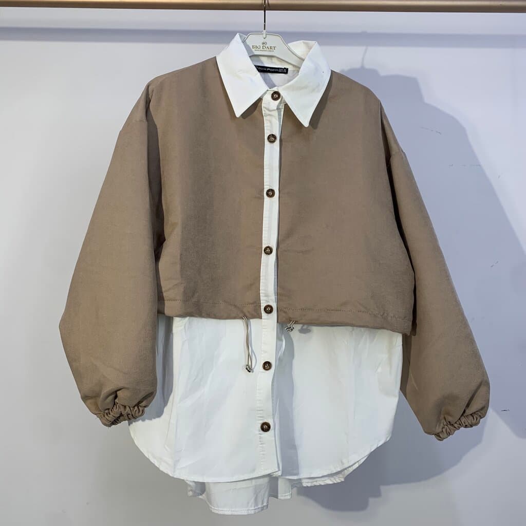 Pink Power Women's Cotton Shirt Jacket Light Brown (S)