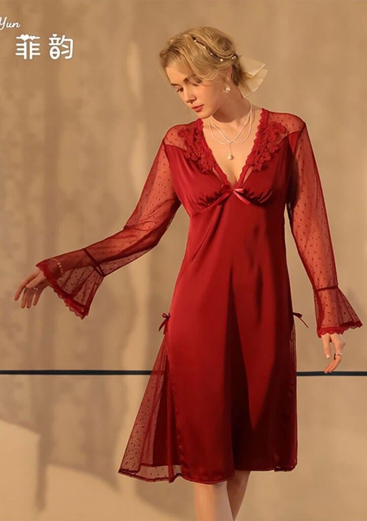 Oleanda Satin One Piece Satin Night Dress - Red