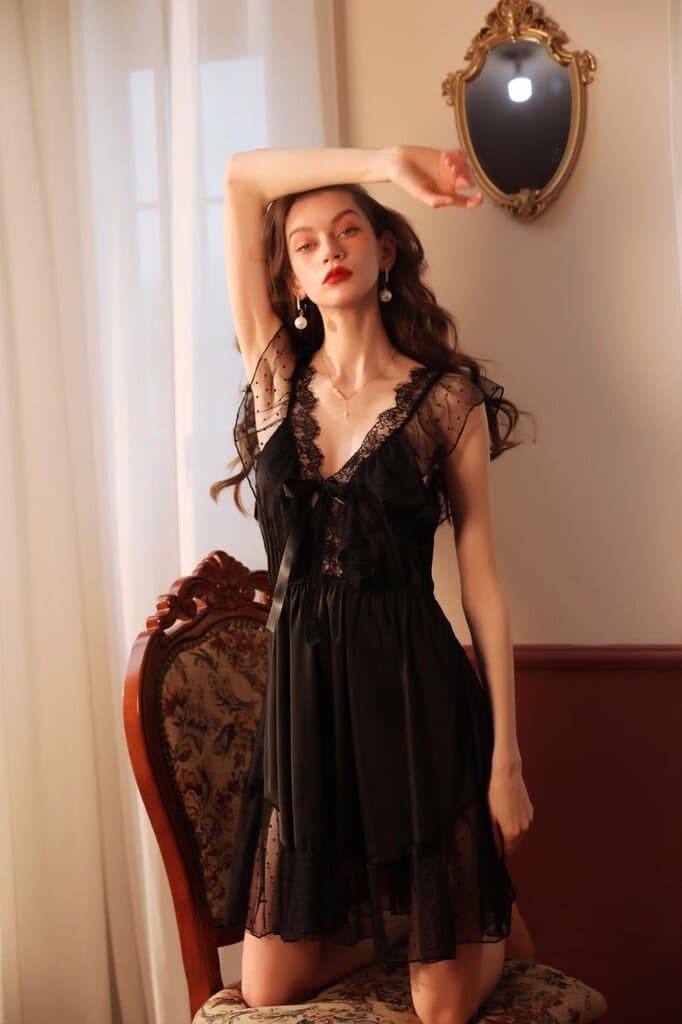 Oleanda Satin One Piece Satin Night Dress - Black