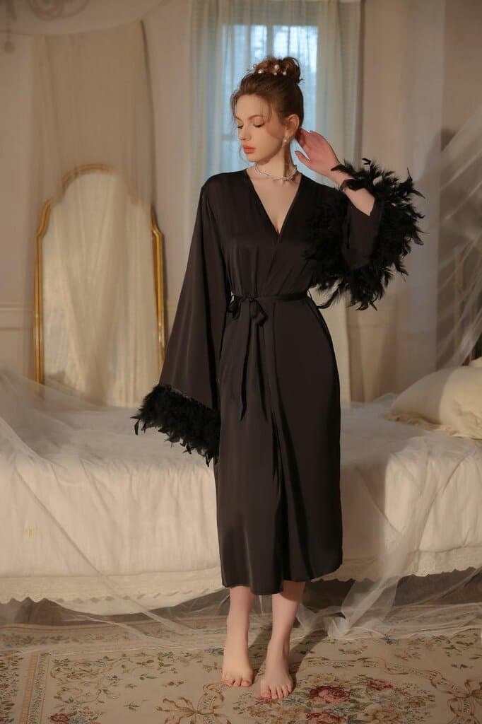 Oleanda Satin Sleep Robe - Black
