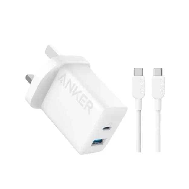 Anker 20W Dual Port High Speed Charger With USB-C Cable white – B2348k21