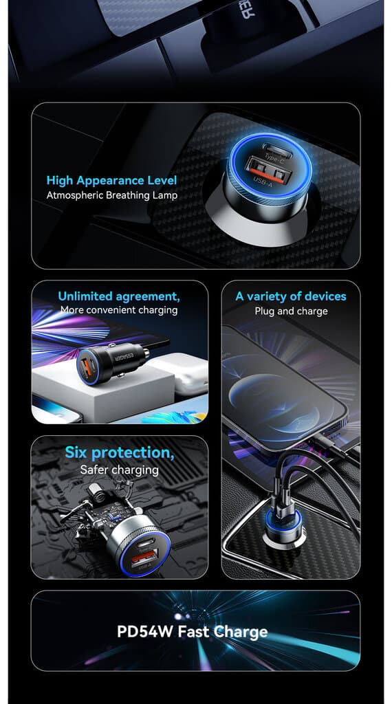 Essager 54W USB A+C 2 Ports Car Charger 4