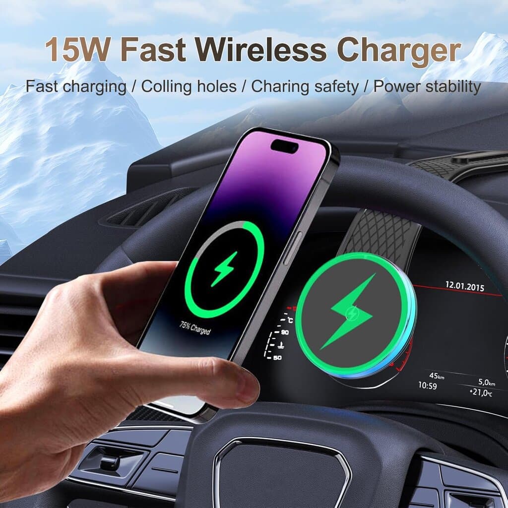 15W Magnetic Wireless Car Charger & Phone Stand 2