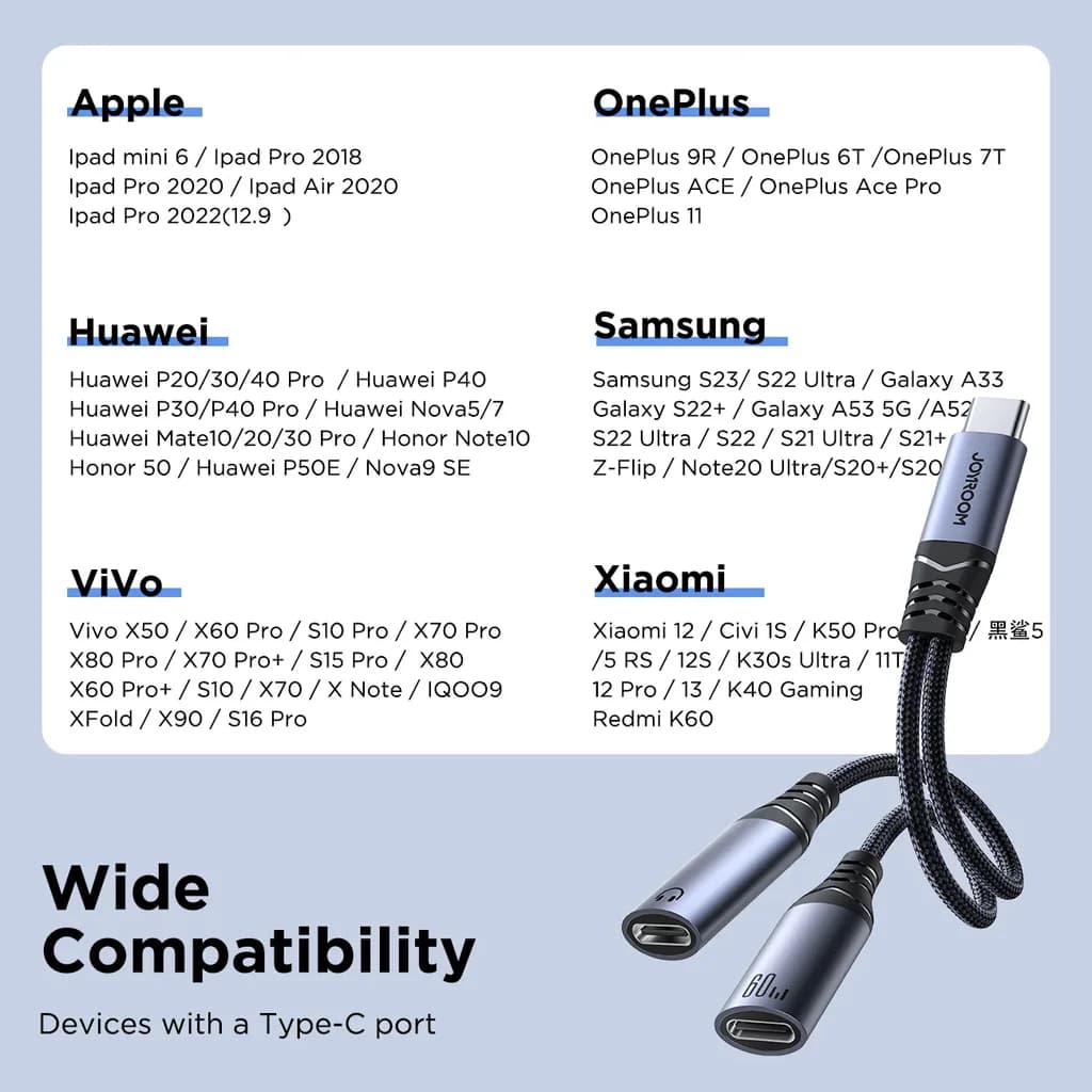 Joyroom Audio-Transfer Series 2-in-1 Audio Adapter Type-C to Dual Type-C SY-C03 - Black 7