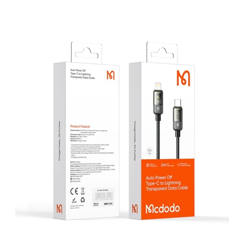 Mcdodo Type-C to LTG Transparent Data Cable 1.2m 36W - Black 5