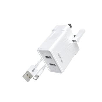 بارگاویکەری مەکدۆدۆ ٢ دەرچەی USB ١٢ واتی + کێبڵی لایتنینگ ١ مەتر - سپی
