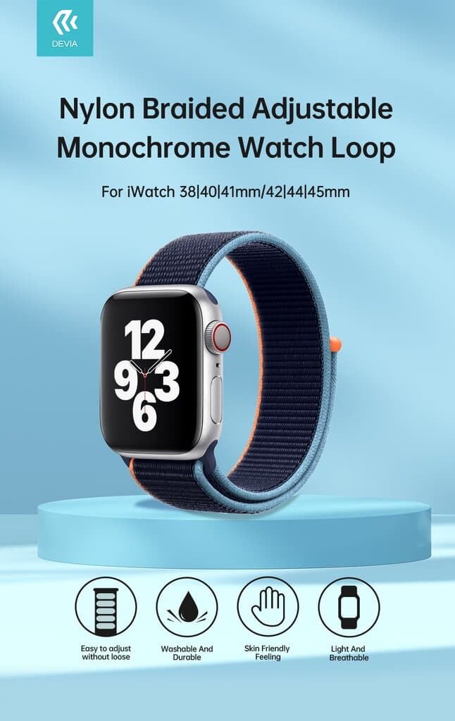 DEVIA iWatch Sport3 Nylon Watch Loop – Deep navy, Adjustable & Breathable Strap for Apple Watch 38|40|41mm - 42/44/45/46/49mm 2