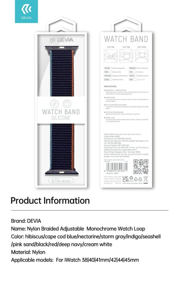DEVIA iWatch Sport3 Nylon Watch Loop – Storm Gray, Adjustable &amp; Breathable Strap for Apple Watch 38|40|41mm - 38/40/41mm 3