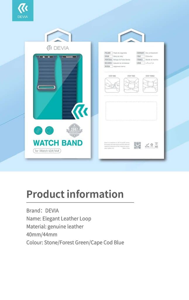 DEVIA Elegant Leather Loop Watch Band for Apple Watch (Cape Cod Blue) – Premium Style, Comfort - 42/44/45/46/49mm 3