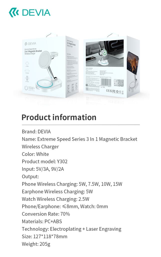 DEVIA Extreme Speed Series 3 In 1 Magnetic Bracket Wireless Charger 7