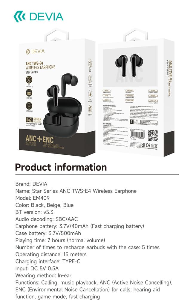 Star Series ANC TWS-E4 Wireless Earphone 12
