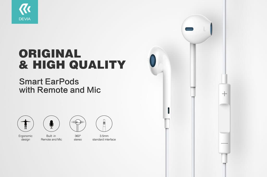 DEVIA Smart Earpods With Remote And Mic(3.5mm ) 3