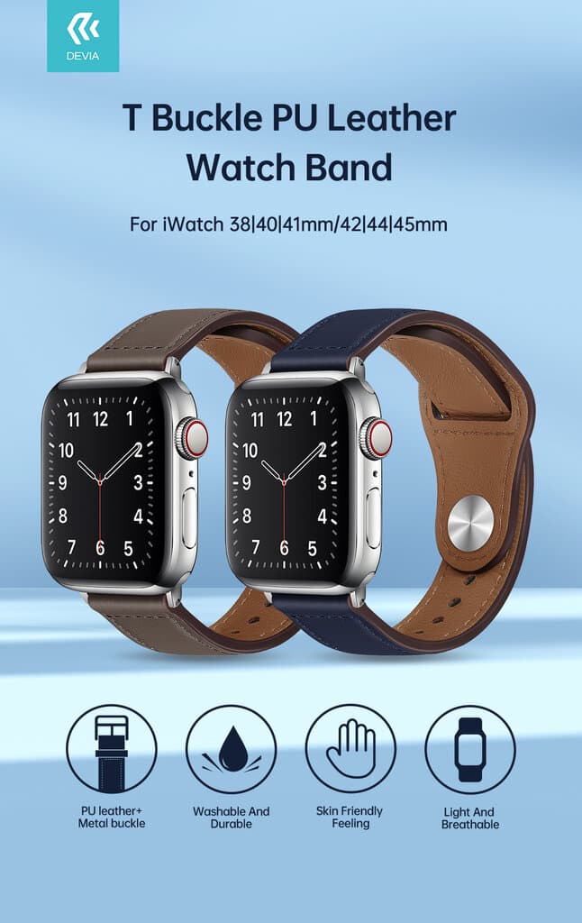 DEVIA iWatch 42|44|45|49mm T Buckle PU Leather Watch Band - white 2