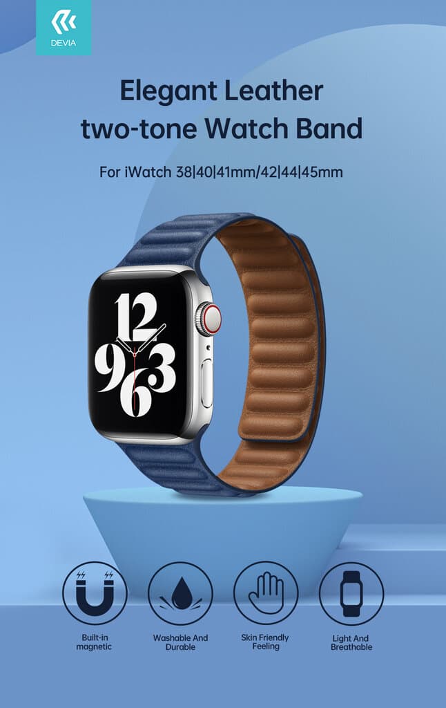 DEVIA iWatch 42|44|45|49mm Elegant Leather two-tone Watch Band - california poppy 2