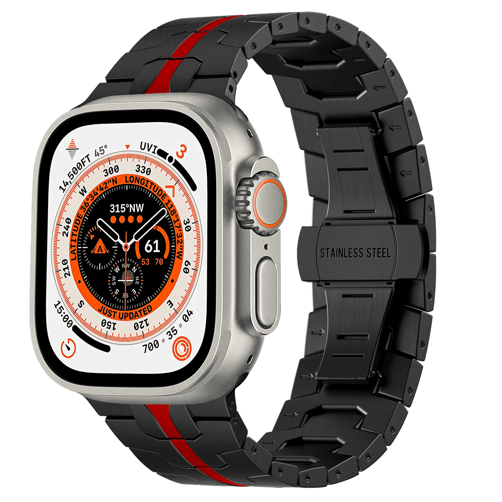 Levelo Eclipse Stainless Steel Watch Strap 42/44/45/49mm — Black & Red 1