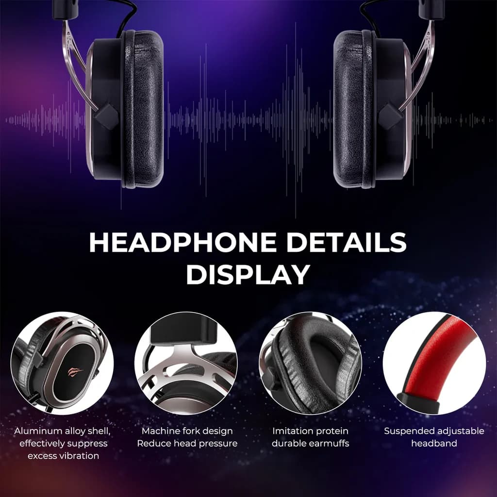 Havit H2008D Gaming Headphone Wired 3.5 mm Jack Black+Ochre+Red 5