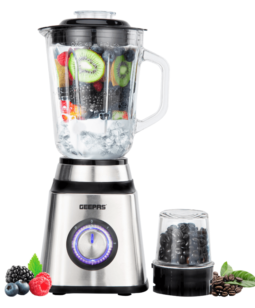 Geepas Blender Stainless Steel, 600W, 2-in-1 – GSB44076UK