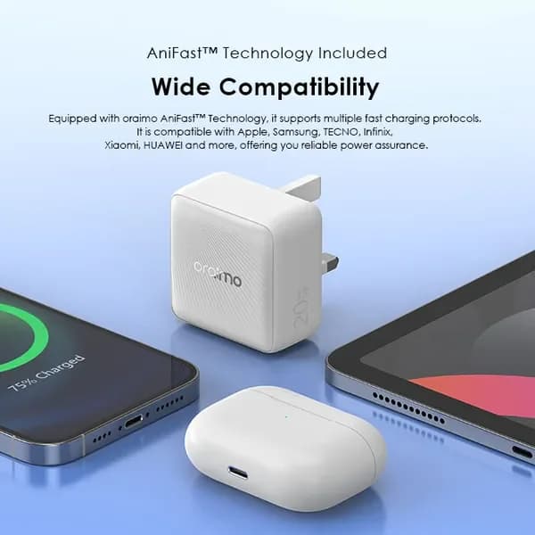 Oraimo Charger 20W Gan tech with C To C  cable White 2