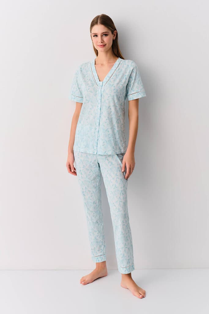 SUWEN Bianca Masculine Pyjamas Set - Blue Print - 3XL