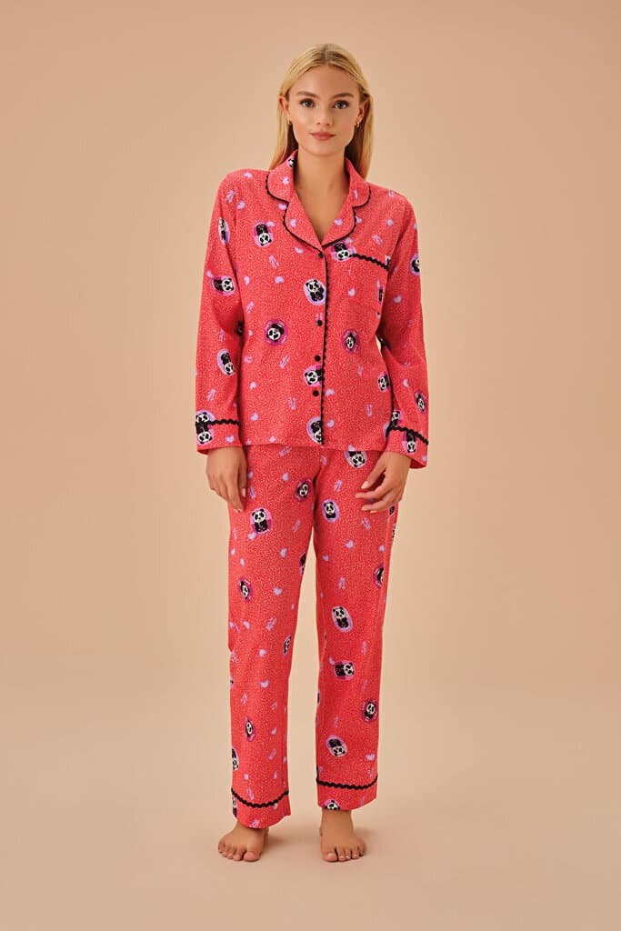 SUWEN Panda Masculine Pyjamas Set - Red Print - L