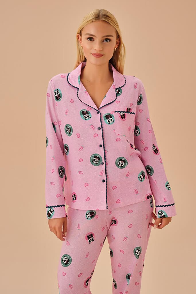 SUWEN Panda Masculine Pyjamas Set - Pink Print - L 3