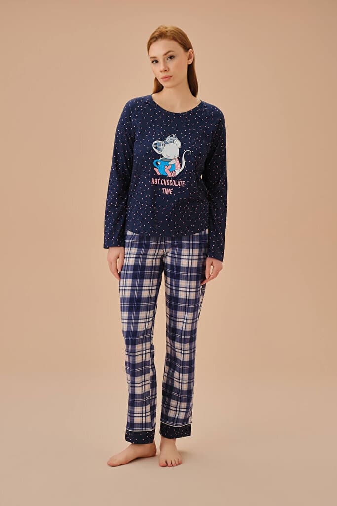 SUWEN Becky Pyjamas Set - Navy Blue Plaid - 3XL