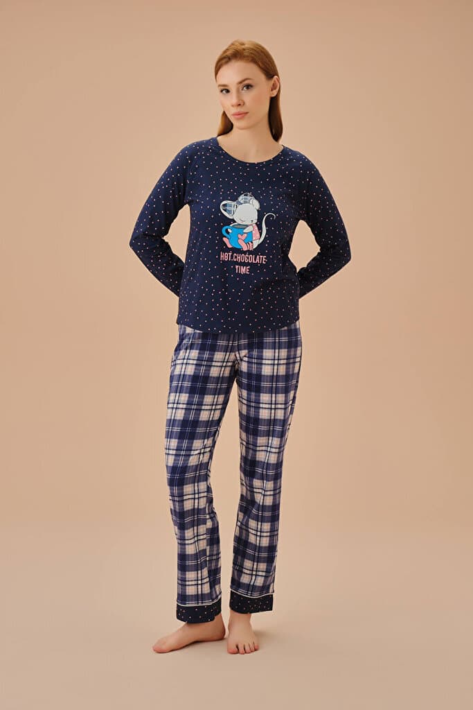 SUWEN Becky Pyjamas Set - Navy Blue Plaid - 3XL 2