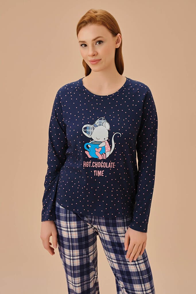 SUWEN Becky Pyjamas Set - Navy Blue Plaid - 3XL 3