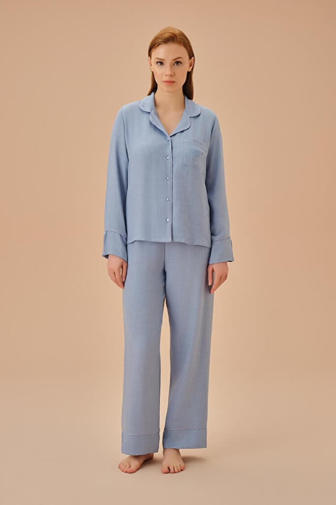 SUWEN Miss Masculine Pyjamas Set - Blue Melange - S
