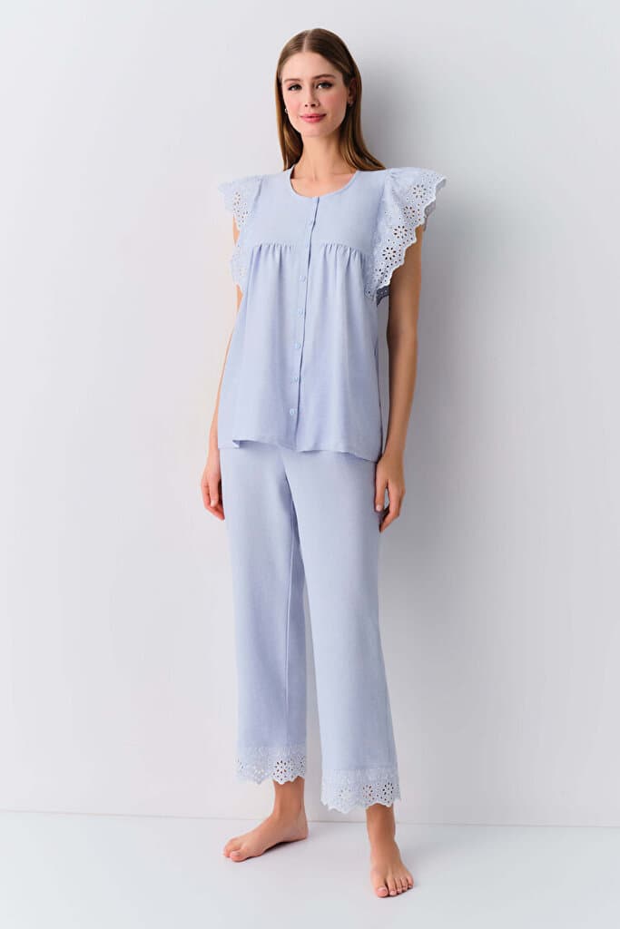 SUWEN Lalin Masculine Pyjamas Set - Blue Melange - M