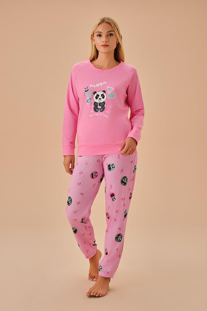 SUWEN Panda Pyjamas Set - Pink Print - S
