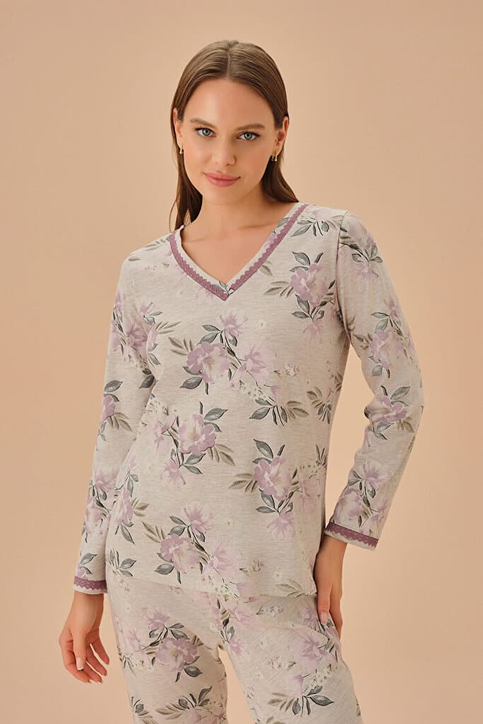 SUWEN Carmen Pyjamas Set - Beige Melange Print - XXL 3