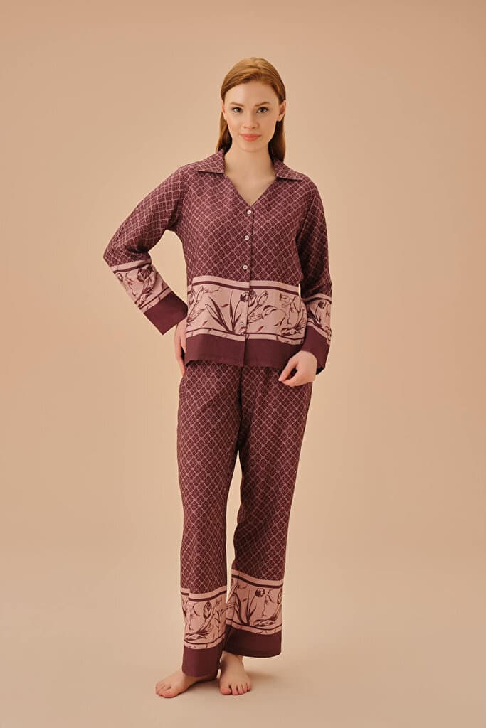 SUWEN Fall Masculine Pyjamas Set - Terracota Print - S 2
