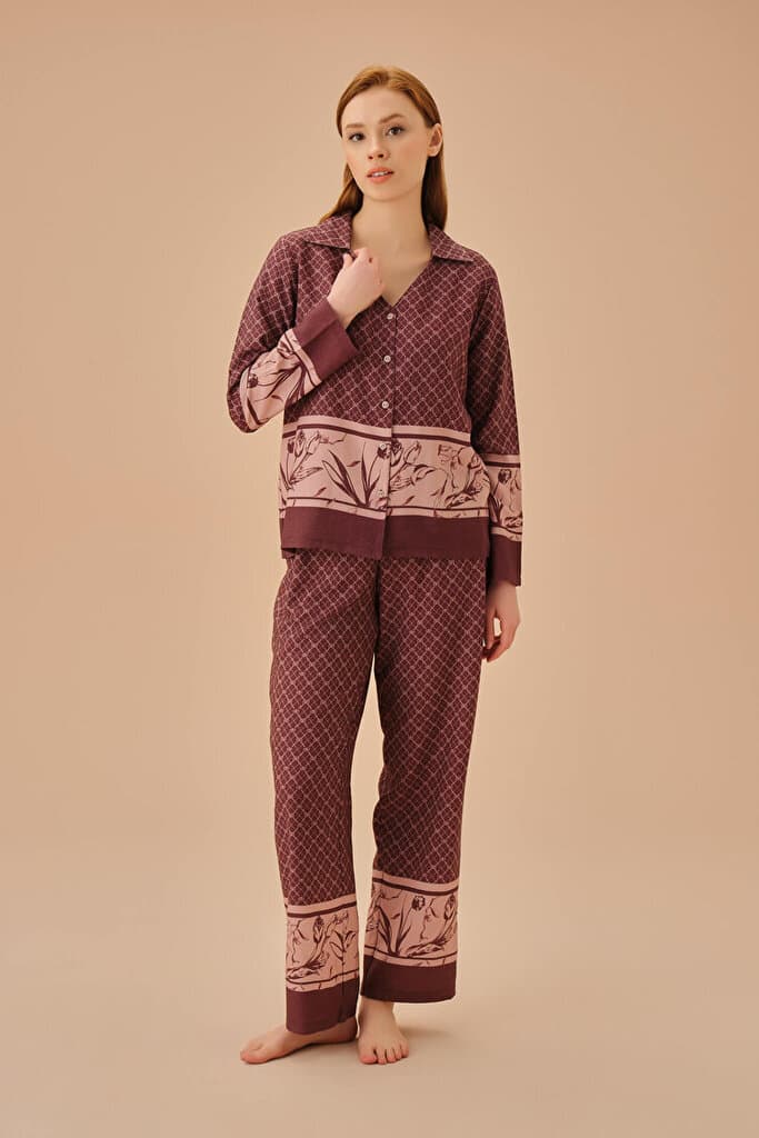 SUWEN Fall Masculine Pyjamas Set - Terracota Print - S 3
