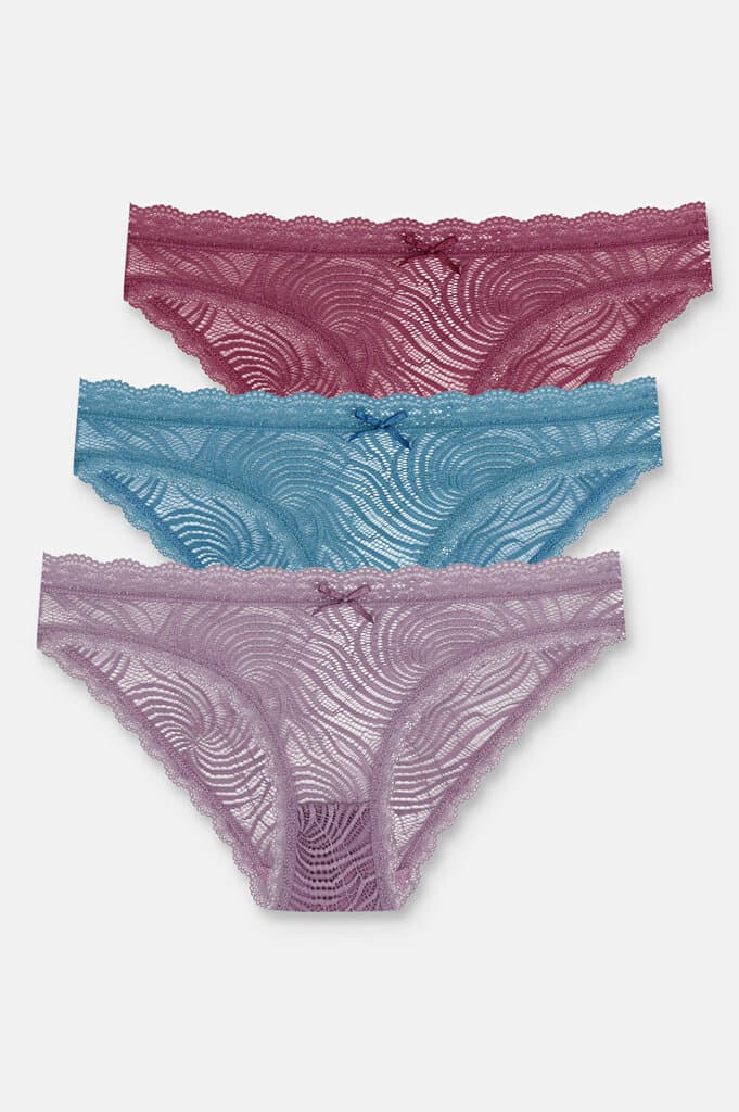 SUWEN 3 P Full Lace Slip - Petrol/Wine/Rose - S