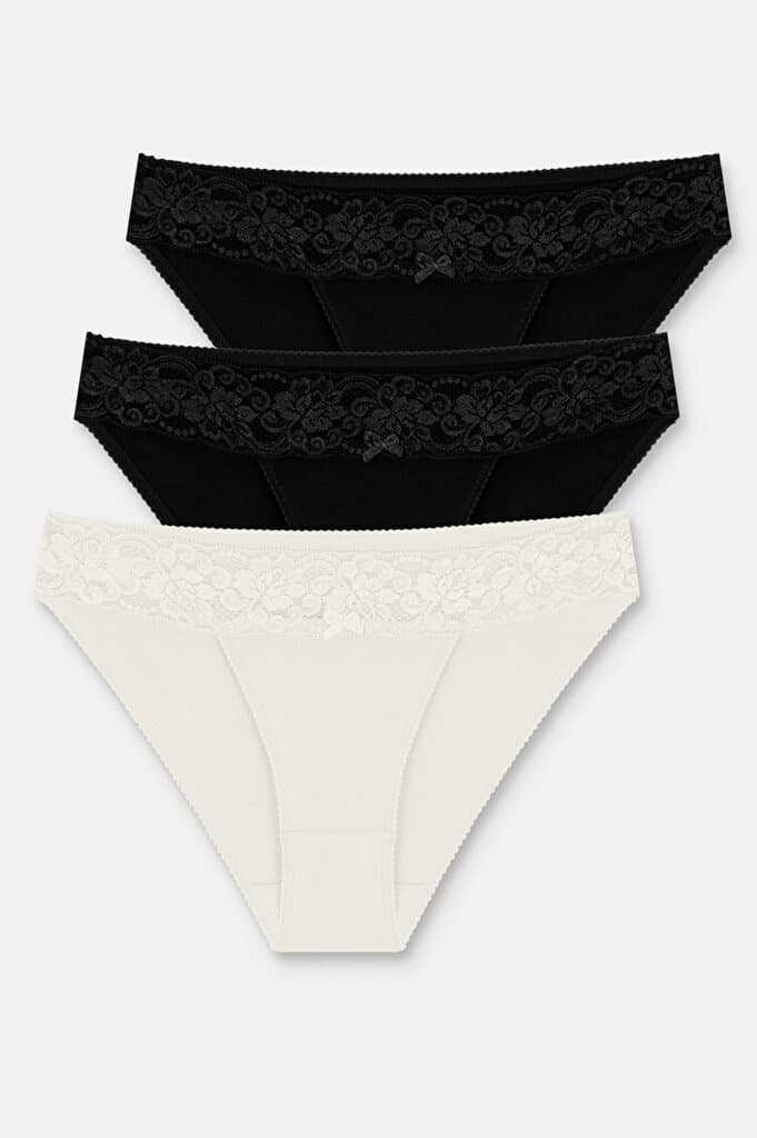 SUWEN 3 P Cotton Lace Slip - Black/Black/Ecru - S