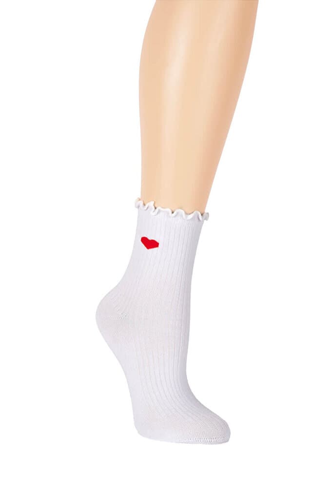 SUWEN Frill Heart Midi Socket - White - STD